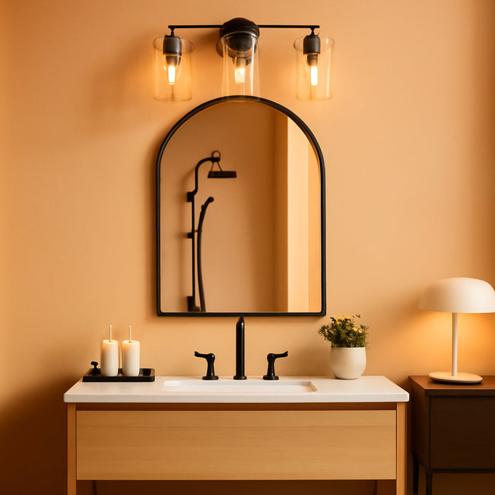 Arched Bathroom Mirror 20X28 Inch, Bathroom Mirror Wall Mounted Modern Black Aluminum Alloy Frame Decor Dresser Mirror for Bedroom Living Room Entryway, Hanging or Leaning against Wall