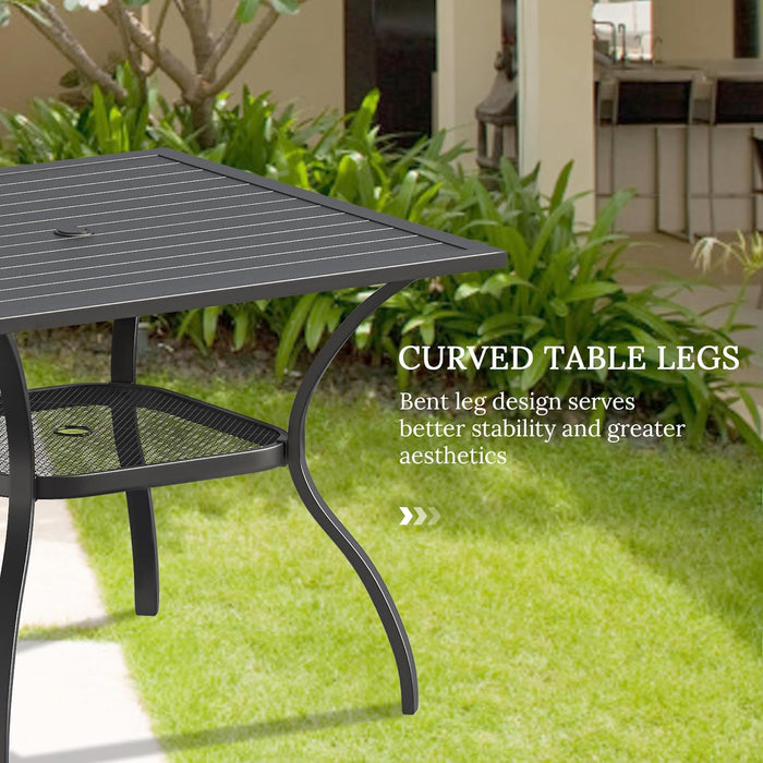 5 Pieces Patio Dining Set, Outdoor Furniture Set Includes 1 Square Patio Table and 4 Stackable Patio Sling Chairs, Outdoor Table and Chairs for Outsides, Black Table and Grey Chairs