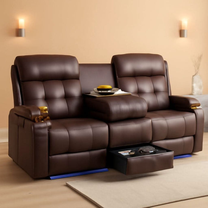3-Seater Loveseat Recliner Sofa, Home Theater Seating Reclining Couch with Flip Middle Backrest, RV Wall Hugger Sleeper with LED Lights, Massage, Dawer & Cup Holders, 150° Recline for RV & Living Room