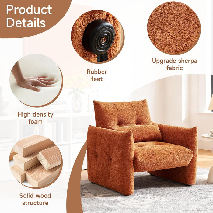 33.9" Accent Chairs, Modern Upgrade Sherpa Fabric Arm Chair Comfy Upholstered Armchair Leisure Single Sofa Chair with a Waist Pillow for Bedroom, Office and Living Room