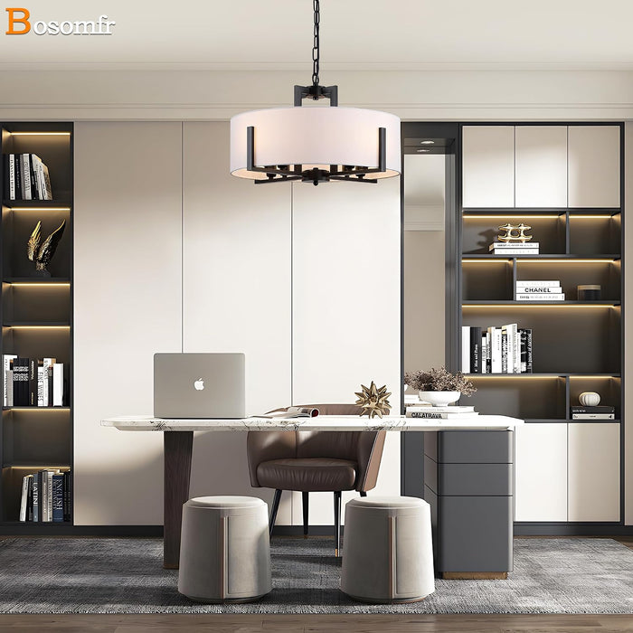 Black Drum Chandelier Eight Light Pendant Fixtures