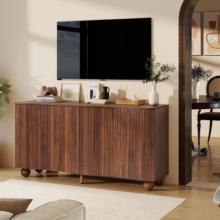 58 Inches Walnut Fluted Sideboard Buffet Cabinetry