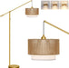【Upgraded】Arc Floor Lamp for Living Room, Boho Dimmable Swing Arm Floor Lamp with Rattan & Fabric Shades, Gold Rattan Standing Lamp with 11W Bulb, Farmhouse Adjustable Tall Lamp for Bedroom Office