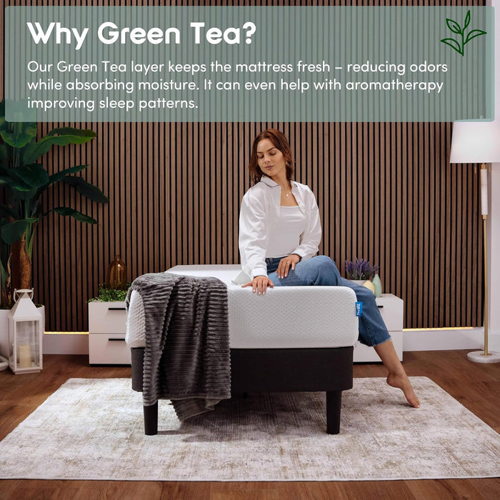 Green Tea Twin Mattress 8 Inch - Cooling Graphite Memory Foam Twin Mattress for Kids, Fiberglass Free Pressure Relief Supportive Bed in a Box, Certipur-Us Certified