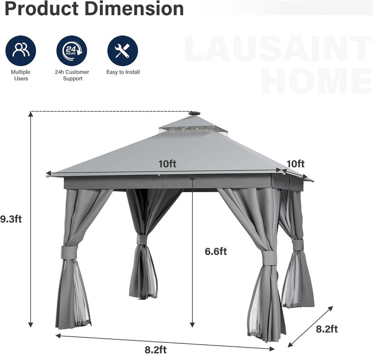 10x10 Ft Gazebo With AllSeasonWeatherproofLED Lighting