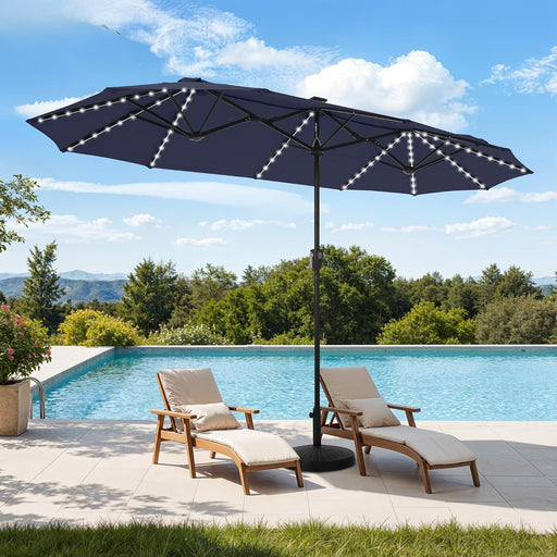 13 Ft Patio Umbrella with 120 LED Solar Lights Double Sided Outdoor Umbrella for Patio 8 Colors Changing Table Umbrella Outdoor Patio for Garden Pool