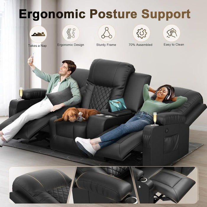 3 Seat Recliner Sofa, Large Reclining Sofa with Storage Console, Manual Reclining Chair with USB Ports, 2 Cell Phone Holder, 3 Seater Loveseat Recliner Couch for Living Room