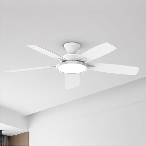 52 Inch Ceiling Fans with Lights,Remote Control Multifunctional Quiet Fan with Three Color Temperature and Dimmable Light with Reversible Blades White