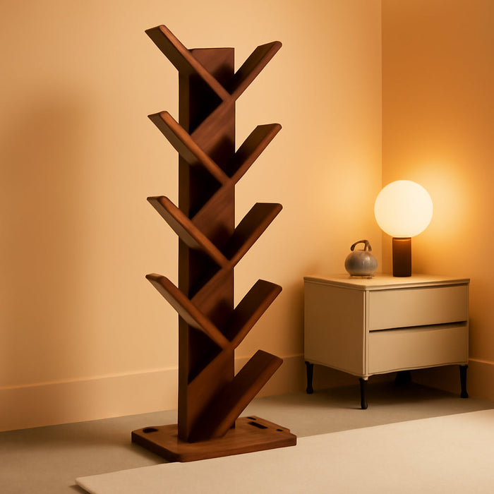 10 Tier Tree Book Shelf, Floor Standing Wood Bookshelf for Narrow Space, Storage Organizer Bookshelves for Books/Cds/Magazine, Bookcase with Shelves for Home Office, Living Room - Brown