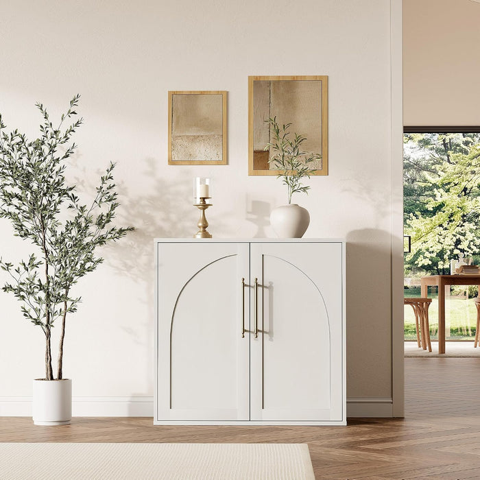 Arched Buffet Cabinet with 2 Adjustable Shelves, Small Modern Farmhouse Sideboard & Media Console Credenza, Also Storage Cabinet, Anti-Tip Kit – for Living Room, Kitchen, Coffee Bar, Bedroom