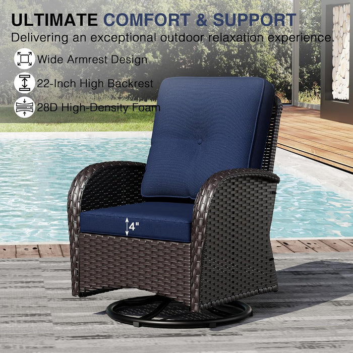 Wicker Patio Furniture Set, 6 Piece Outdoor Furniture Set with Thickened Cushions, High Back, Deep Seating, Wide Armrest, Outdoor Swivel Rocker Chairs for Porch, Deck