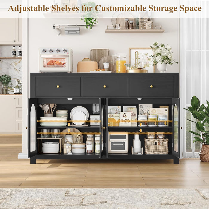 Buffet Cabinet with Storage, Kitchen Storage Cabinet for Home | 55.1" Large Sideboard Buffet, Farmhouse Kitchen Cabinet, Wood Coffee Bar Table for Kitchen, Black