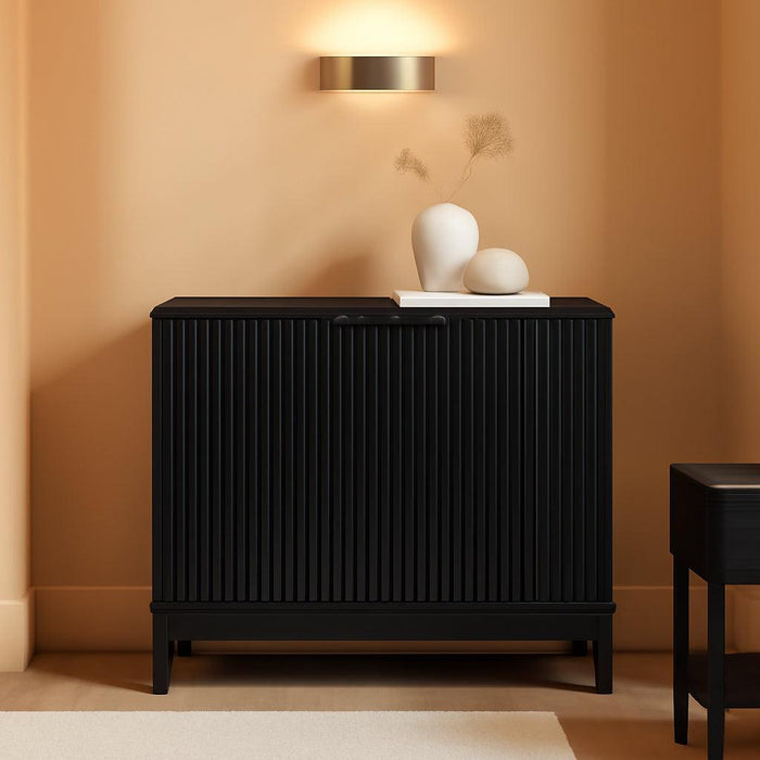 2-Door Modern Storage Cabinet, Buffet, Sideboard, Media Cabinet, Cupboard, Entryway Accent Table, Bookcase W/Reeded Panels and Adjustable Shelves – Black