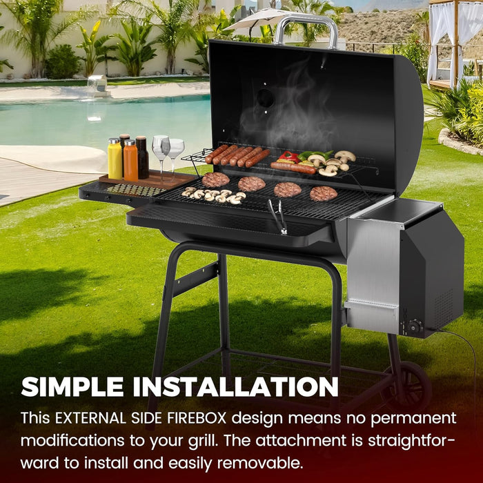 Gravity Smoker Side Firebox Retrofit Kit for Char Griller Fire Box Charcoal Barrel Grill Part for Master Forge Chargriller Offset Wood Pellet Smoker Hopper Outdoor Camping Grilling Cooking Accessories