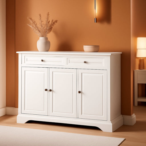 Sideboard Buffet Cabinet, Modern Kitchen Cabinet with 2 Drawers and Adjustable Shelves, Coffee Bar Cabinet, White