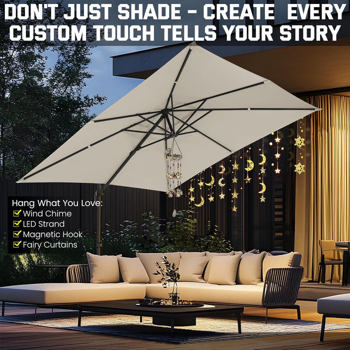 Outdoor Patio Umbrella - 10Ft Cantilever Umbrella for Patio Heavy Duty Offset Umbrellas with Stand, 360 Rotation Double Top Large Table Umbrella on Clearance for Deck Pool Backyard