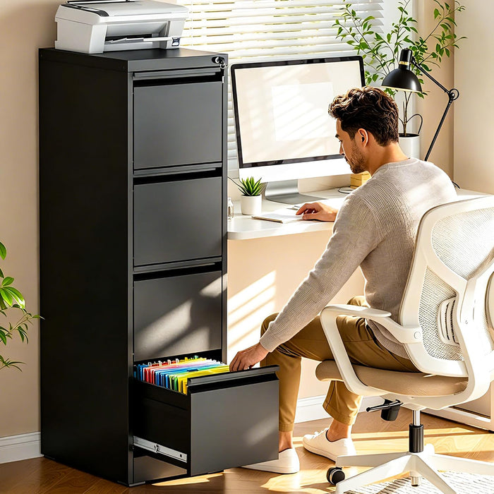 4 Drawer File Cabinet, Lockable Metal Vertical File Cabinet for Home Office