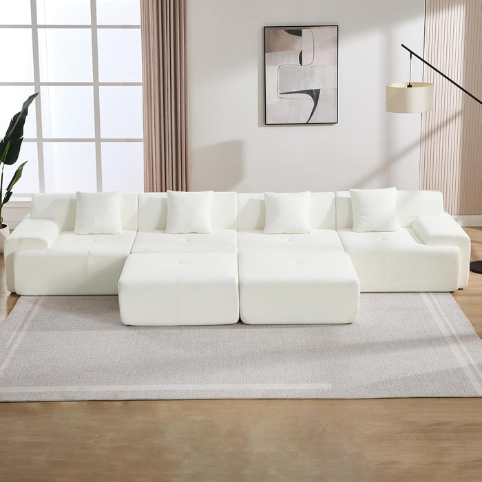 160 Inch White Corduroy Modular Sectional Sofa Set