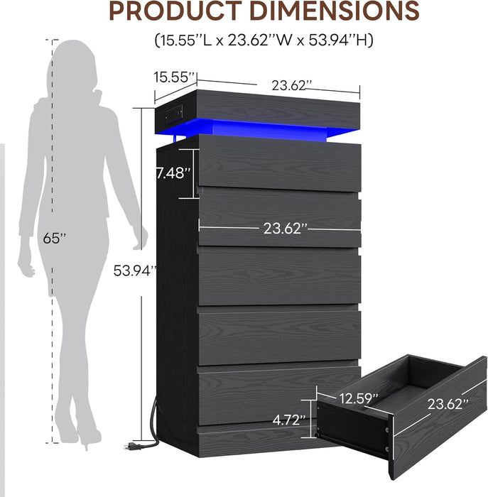 54Inch Tall Dresser With Five Drawers LEDIlluminated