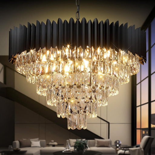 30 Inches Black Crystal Chandelier Ceiling Fixture