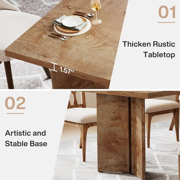 63-Inch Dining Table for 4-6, Farmhouse Kitchen Table with Large Tabletop, Rectangular Dinner Eating Table for Dining Room, Living Room, Kitchen, Light Oak Brown