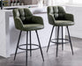 Modern Bar Stools Set of 2 Bar Height Barstools with Back and Arms High Bar Chairs with Metal Footrest Leather Upholstered Island Chairs for Kitchen Counter/Home Bar/Dining Room, Green