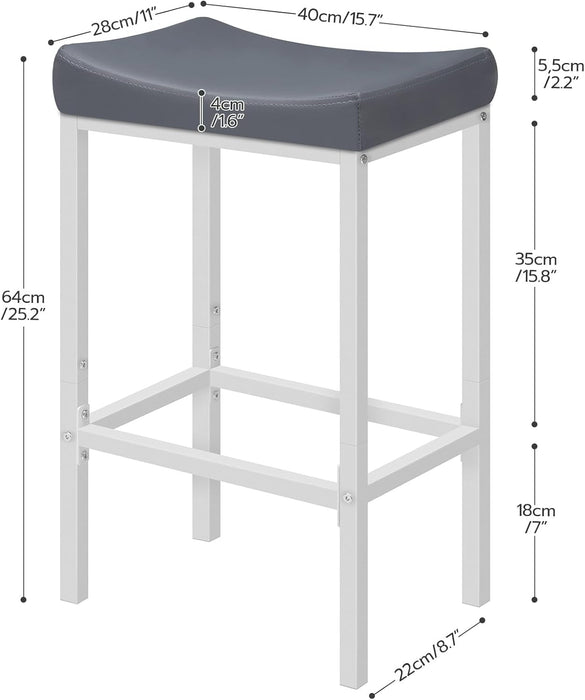 Bar Stools, Set of 2 Bar Chairs, Counter Height Stools, Saddle Stools with Curved Surface, Kitchen Stools, 24.8 Inches, 2.4" Thick Upholstery, for Kitchen, Dining Room, White and Gray WG10BY01