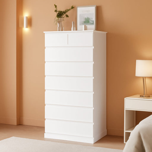White Tall Dresser for Bedroom with 8 Drawers, 59.6" Tall Dressers & Chests of Drawers, Modern Wood Closet Organizer and Storage Cabinet, Large Vertical Dresser for Bedroom, Closet, Hallway