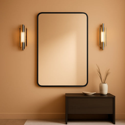 Bathroom Mirror for Wall, 30X22 Inch Rectangle Mirror, Matte Black Metal Framed Bathroom Vanity Mirror for Restroom Farmhouse, Anti-Rust, Tempered Glass, Horizontally or Vertically Hanging