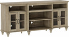 Buffet Cabinet with 4 Glass Doors, Large Coffee Bar Tables Wood Kitchen Storage Cabinets with 9 Storages, Modern Farmhouse Sideboard Credenza, Wash Gray, 70 Inch