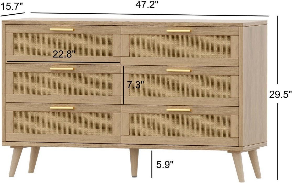 Rattan Double Dresser with 6 Drawers