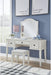 Signature Design by Ashley Robbinsdale Mirrored Vanity with Bench, 52 Inch Antique White Makeup Desk, Casual Wood Dressing Table for Bedroom Storage