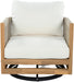 Sue Outdoor Acacia Wood Swivel Accent Chairs Set of 2 with Cushions, 360° Rotating Lounge Chair Outdoor with Rope Accent, Outdoor Swivel Chairs for Garden, Natural + Beige