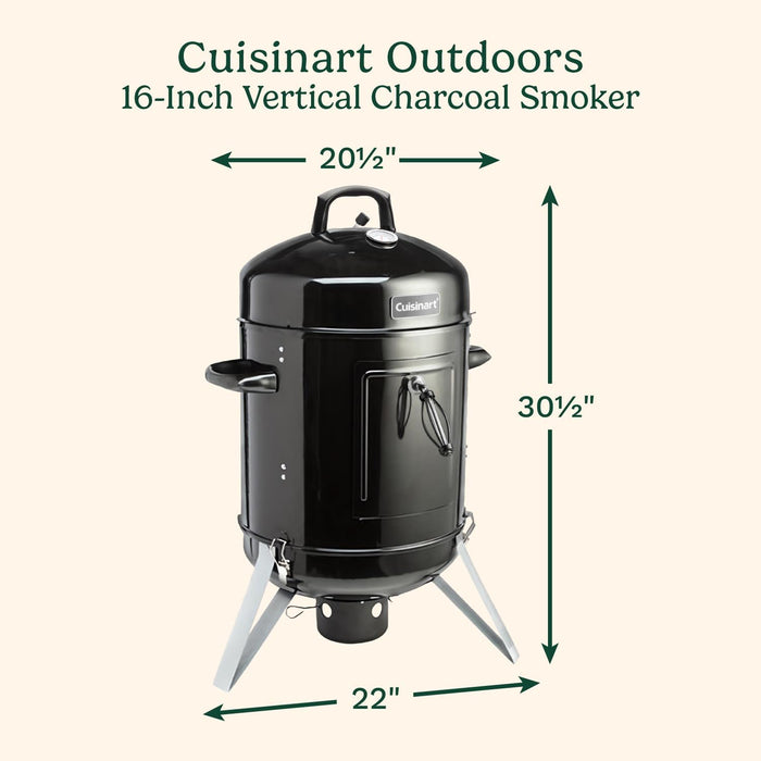 16” Vertical Charcoal Smoker, Integrated Thermometer, Water Bowl and Dual Vents Perfect for Smoked Brisket, Chrome Plated Grates Smoker Grill for BBQ, Camping, Tailgates