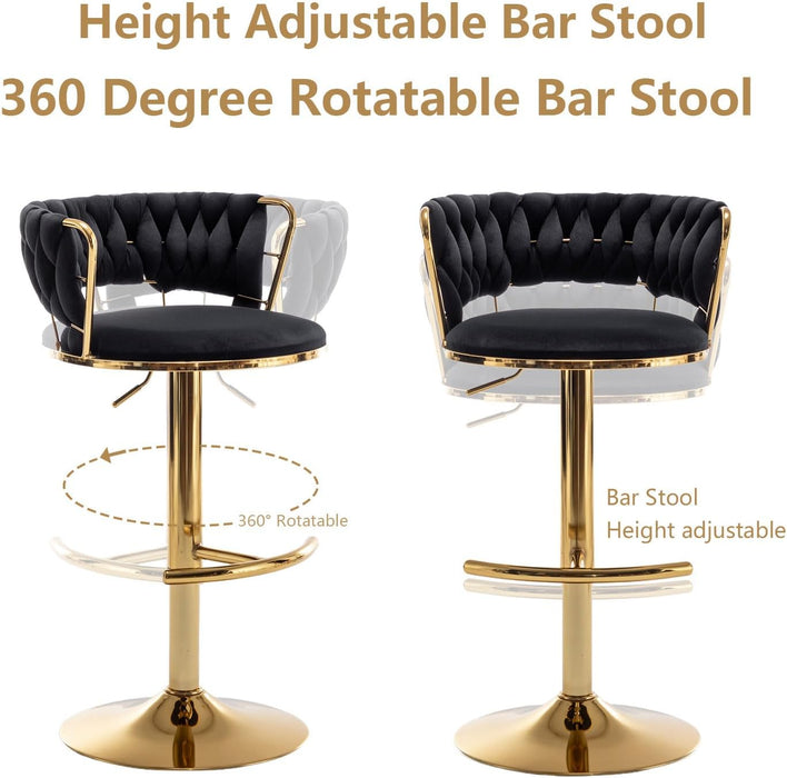 Velvet Bar Stools Set of 3, Counter Height Barstools with Low Back, Gold Swivel Bar Stool for Kitchen Island, Pub (Black)