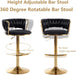 Velvet Bar Stools Set of 3, Counter Height Barstools with Low Back, Gold Swivel Bar Stool for Kitchen Island, Pub (Black)