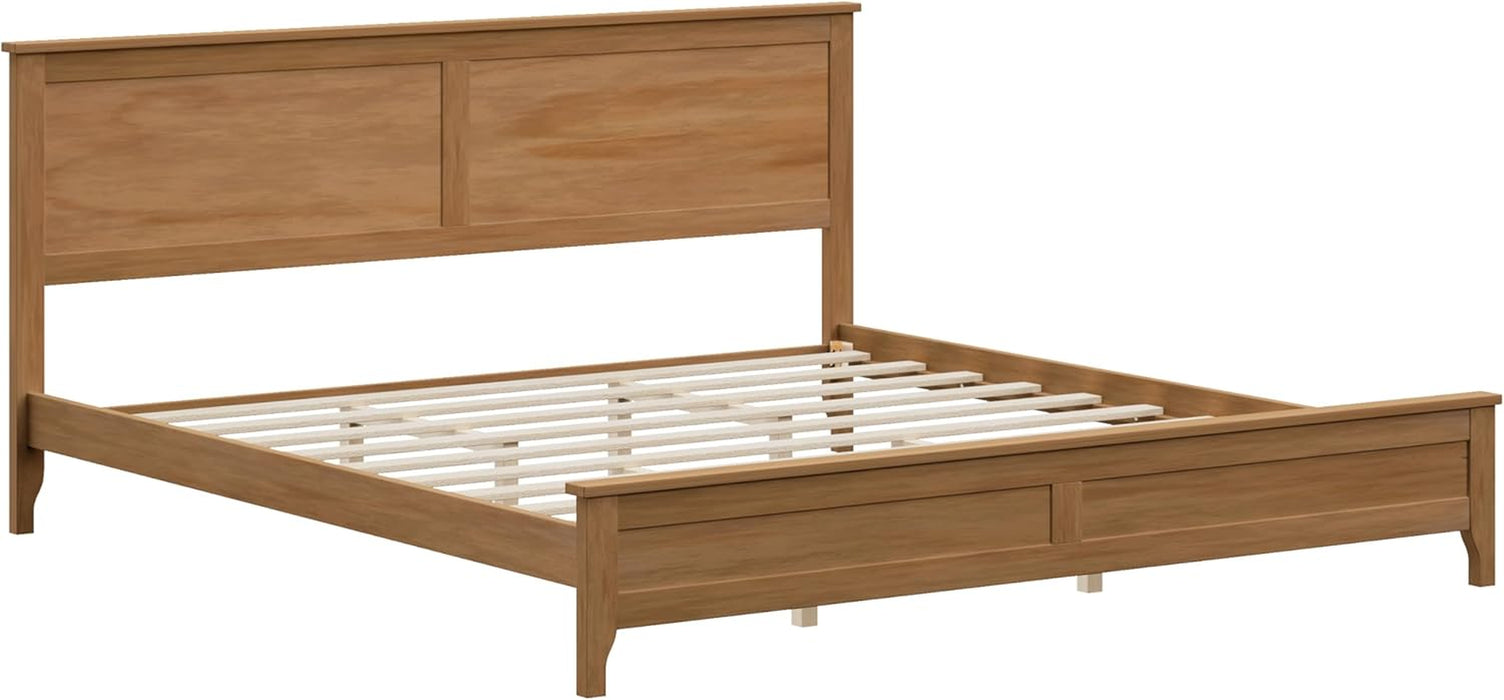 Modern Solid Wood King Size Platform Bed with Headboard,No Box Spring Needed,Easy Assembly,Natural