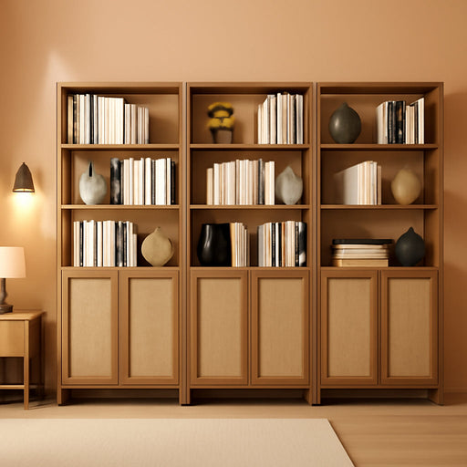 71" Tall Rattan Bookshelf with Doors for Living Room Library | 5 Tier Book Shelf Storage Shelves Large Boho Bookshelves Farmhouse Bookcase Book Case for Bedroom Home Office Kitchen