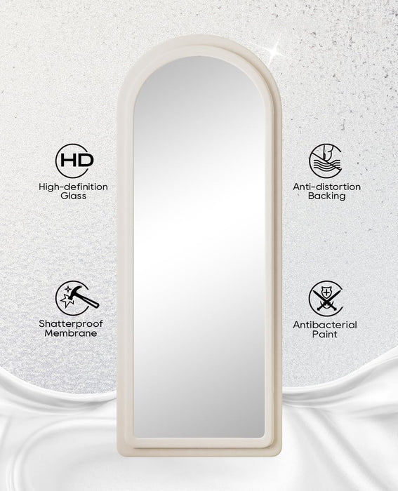 Floor Mirror, Full Length Mirror with Stand, 63"X24" Freestanding Arched Mirror Full Length Hanging or Leaning, Wall Mounted Mirrors with Flannel Frame, Large Mirrors for Bedroom (White)