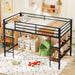 Low Loft Bed Twin Size, Heavy Duty Metal Frame W/Storage Shelves, Ladder & Full-Length Guardrails, Ample Under-Bed Space, Kids Loft Bed with Stairs for Boys Girls Junior, No Box Spring Needed