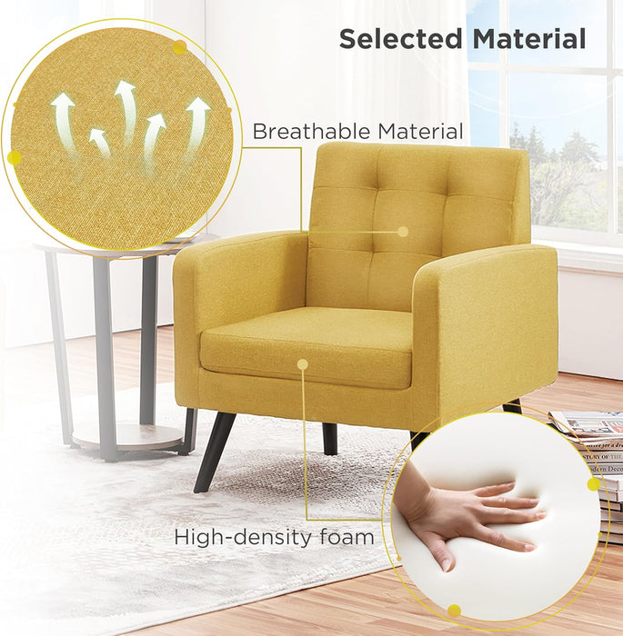 Yellow Compact Mid Century Upholstered Tufted Armchair