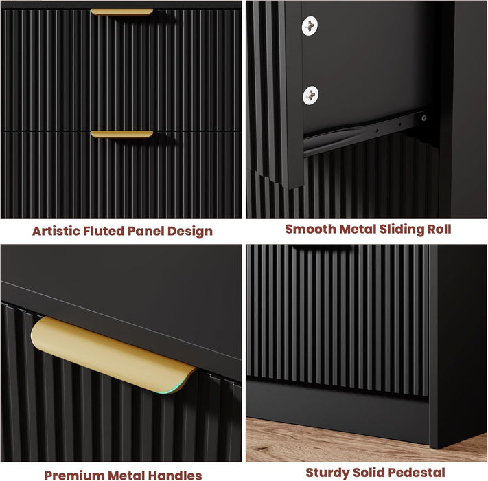 9 Drawers Dresser for Bedroom - 59" Wide Modern Fluted Chest of Drawers with Golden Metal Handles, Large TV Stand Multi-Function Home Organizer for Living Room, Entryway, Hallway, Black