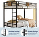 Twin over Twin Bunk Bed with Rustic Wooden Accents, Sturdy Metal Frame, Space-Saving Design, Noise-Free, Black