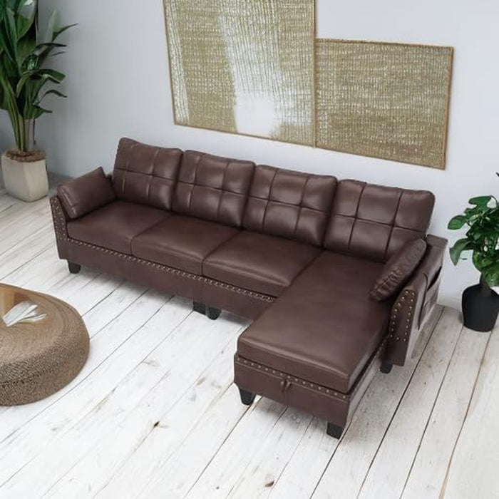 Faux Leather Sectional Sofa Couch Reversible L Shaped Couch Sofa 4 Seat Sofa Sectional Couch for Small Apartment