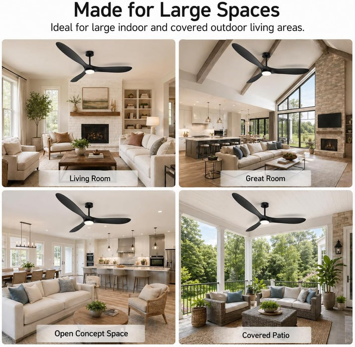 Modern 60 Inch Black Ceiling Fan With Remote Control