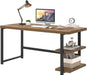 Modern Computer Desk, Home Office Desk with Storage Shelf, Wood Study Writing Table Workstation for Bedroom Living Room, Rustic Brown, 53 Inch