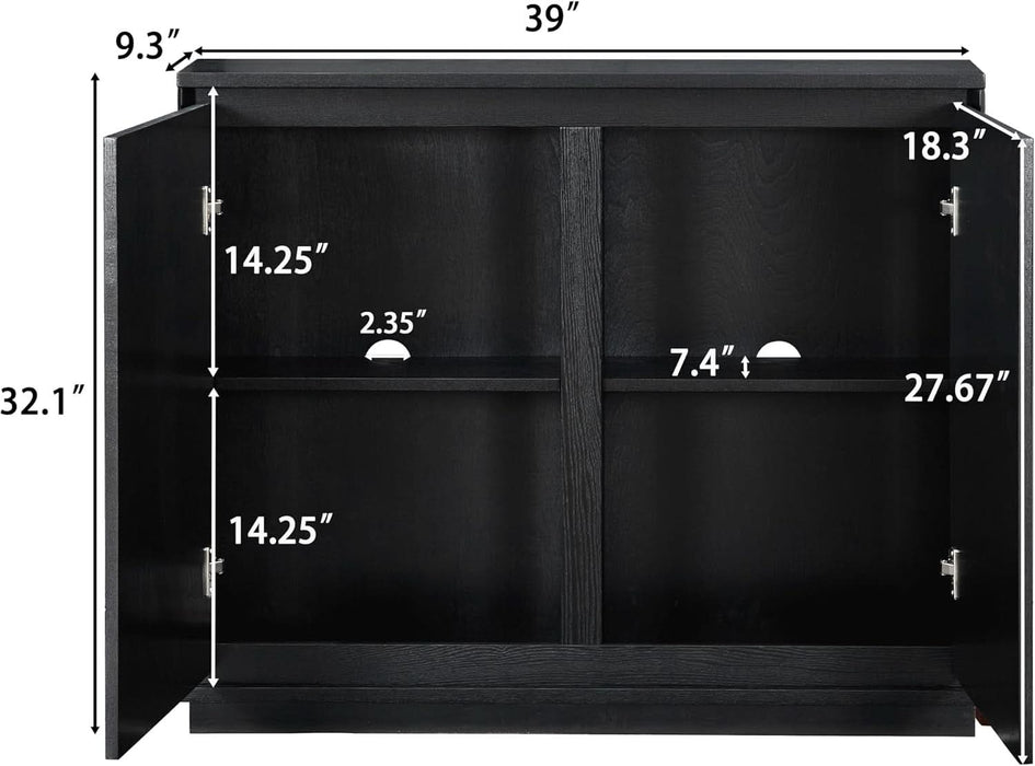 39" Black Real Wood Veneer Narrow Sideboard Buffet Storage Cabinet