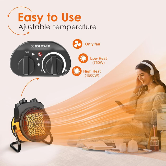 Greenhouse Heater with Thermostat, 1500W Outdoor Space Heater with Overheat Protection, 3S Quick Heat, 3 Modes, 90° Tilt Rotation, Portable Patio Heater for Garage