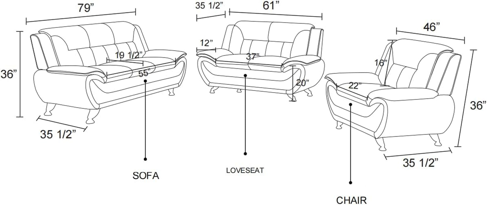 Leather Couches for Living Room, Living Room Couch Set, Sofa for Bedroom, Apartment, Living Room Furniture Sets (B-Leather Orange, Chair)