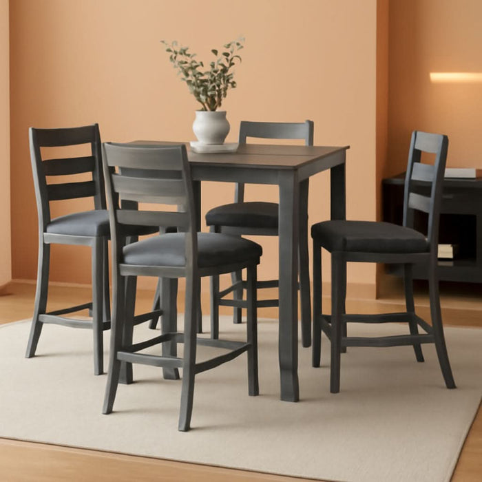 Bridson 5 Piece Dining Room Set, Includes Table & 4 Ladderback Barstools, Wood, Gray